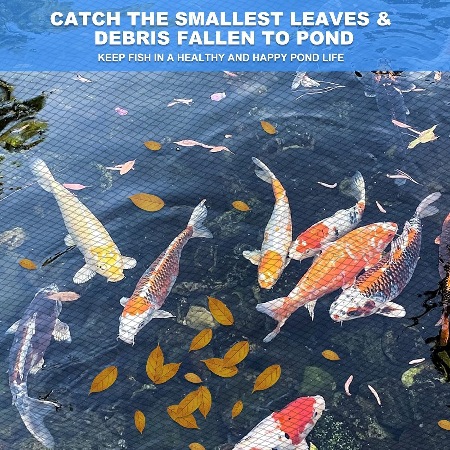 Pond Netting, 28 x 30FT Pond Net for Koi Ponds, Garden Pool Fine Mesh Pond Netting Cover for Leaves, Protects Koi Fish from Birds Cats Predators, with 14 Stakes and 30 Cable Zip Ties