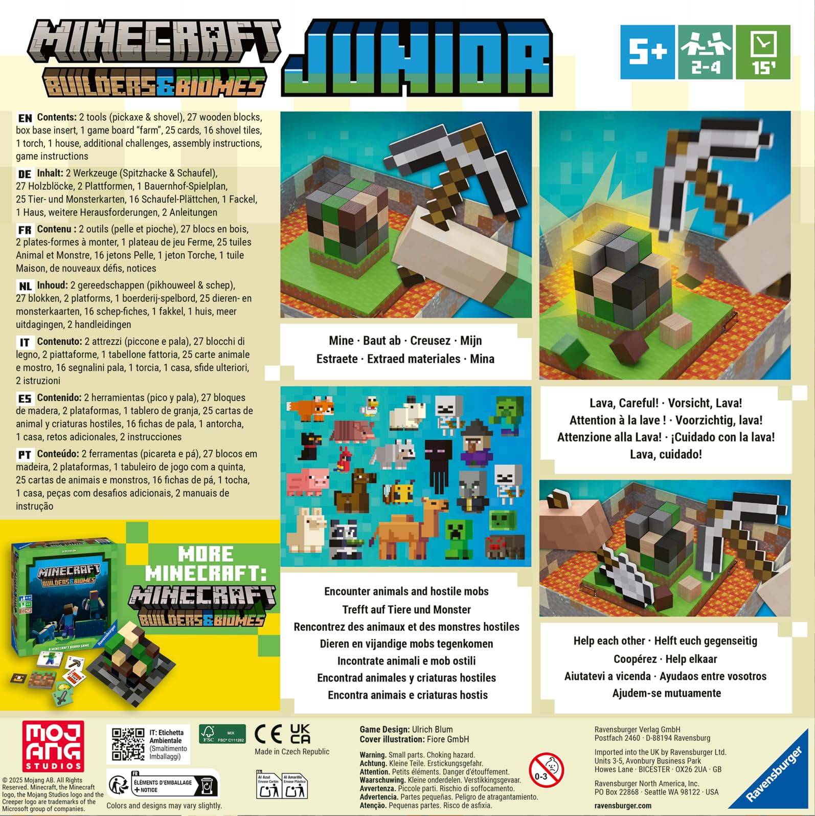 Ravensburger - Minecraft Junior Builders & Biomes, Juego Infantil +5 años | Juego infantil Minecraft Junior Builder & Biomes, para niños desde 5 años, en reuniones familiares y para compartir partidas.