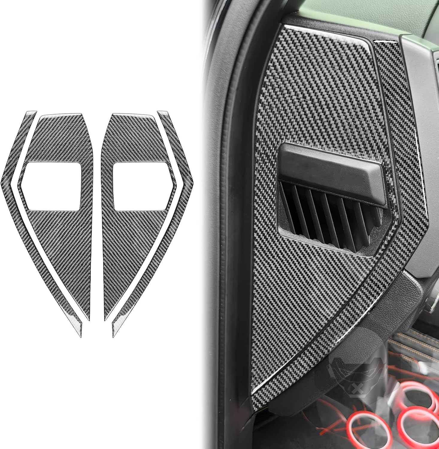 Generic Real Quality Soft Carbon Fiber Car Door Front Slot Protecter Anti-Scratch Trim Panel Premium Sticker Cover Compatible with Ford Raptor F150 2015-2020 Interior Trim Accessories Black, FR8212