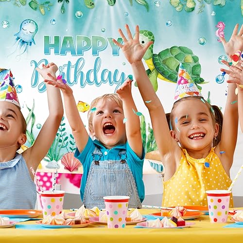 Miniatura 7 de Preboun Fondo de fondo de animales del océano, decoraciones de tortuga oceánica, temática oceánica, fiesta de cumpleaños, pancarta de fondo para