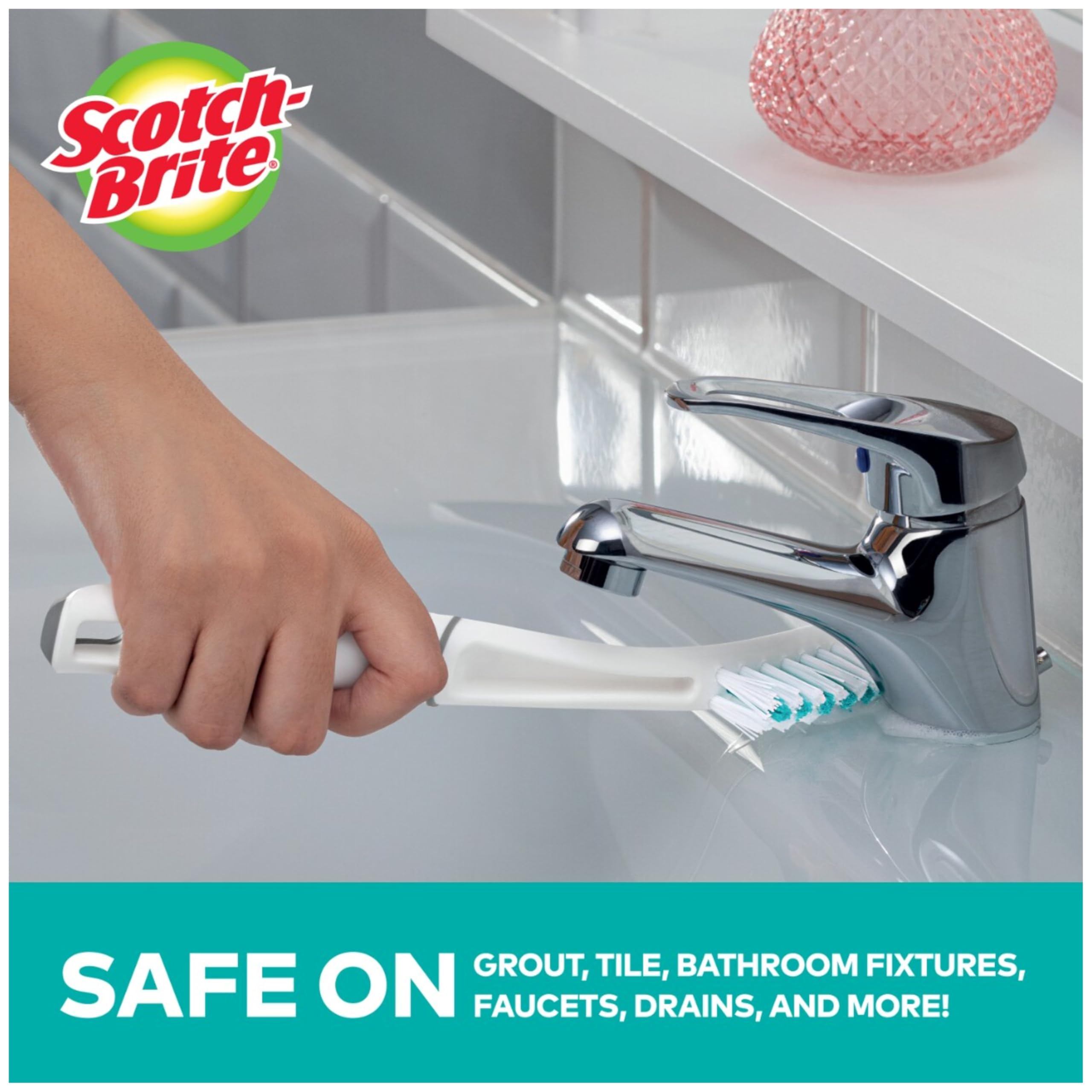 Scotch-Brite Tile & Grout Brush, Strong Bristles to Scrub Away Grime, (6 Brushes Total), White - Image 3