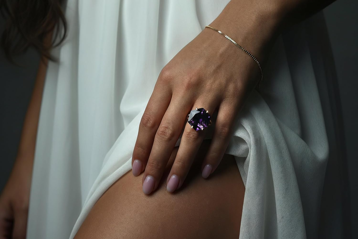 Rose Gold Amethyst Ring - Statement Custom Jewelry for Women - Hexagon Unique Fashion Ring, Engagement Ring, Special Jewelry for Her - Choose Your Material