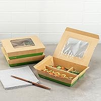 Vista 4 de Restaurantware Eco Tek - Recipientes de comida para llevar de 51 onzas, 100 cajas Bento desechables, 3 compartimentos, ventana transparente, papel