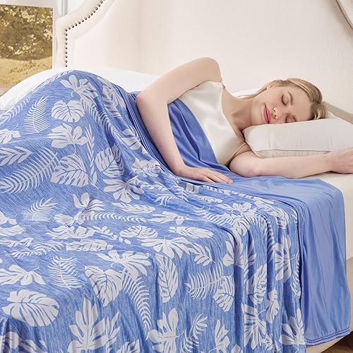 OMERAI Cooling Blanket for Hot Sleepers Queen Size Lightweight Breathable Summer Blanket Light Blue 90"x90", Q-Max >0.5 Double Side Cold Blankets for Bed, Couch