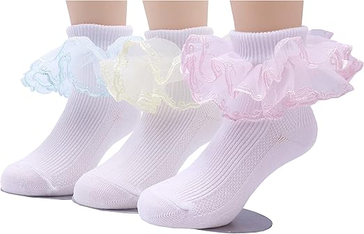Girls Ruffle Lace Eyelet Frilly Ankle Dress Socks for Infant/Toddler/Girl
