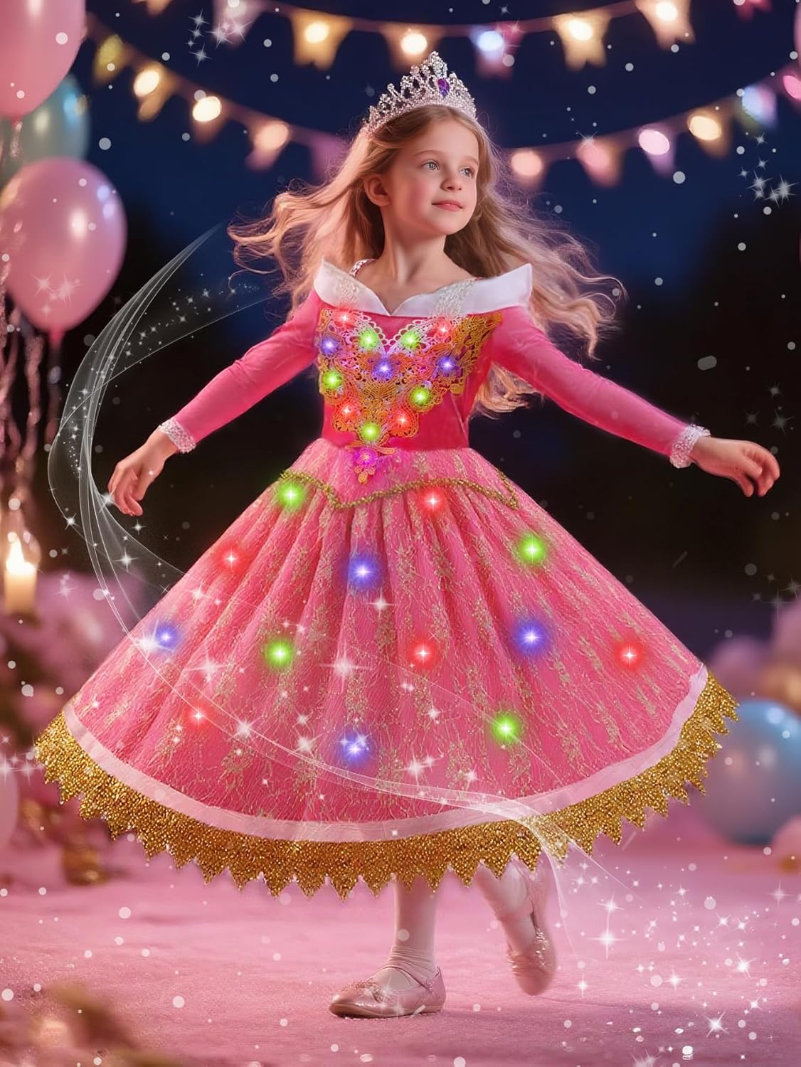 Princess Dress up for Girls Blue Costume for Kids Deluxe Fancy Dresses Halloween Birthday Party Carnival Outfit