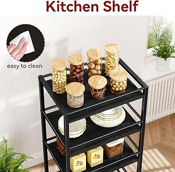 IBUYKE Industrial Bar Storage Cart, Mobile 4-Tier Shelf, Bedroom, Living Room & Bath Black TMJ419B