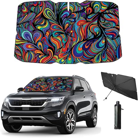 Windshield Sun Shade Umbrella for Car Front Window Sun Visor for Windshield 2025 Car Summer Accessories 100% Blackout Protect Interior from Sun UV Rays & Heat 57