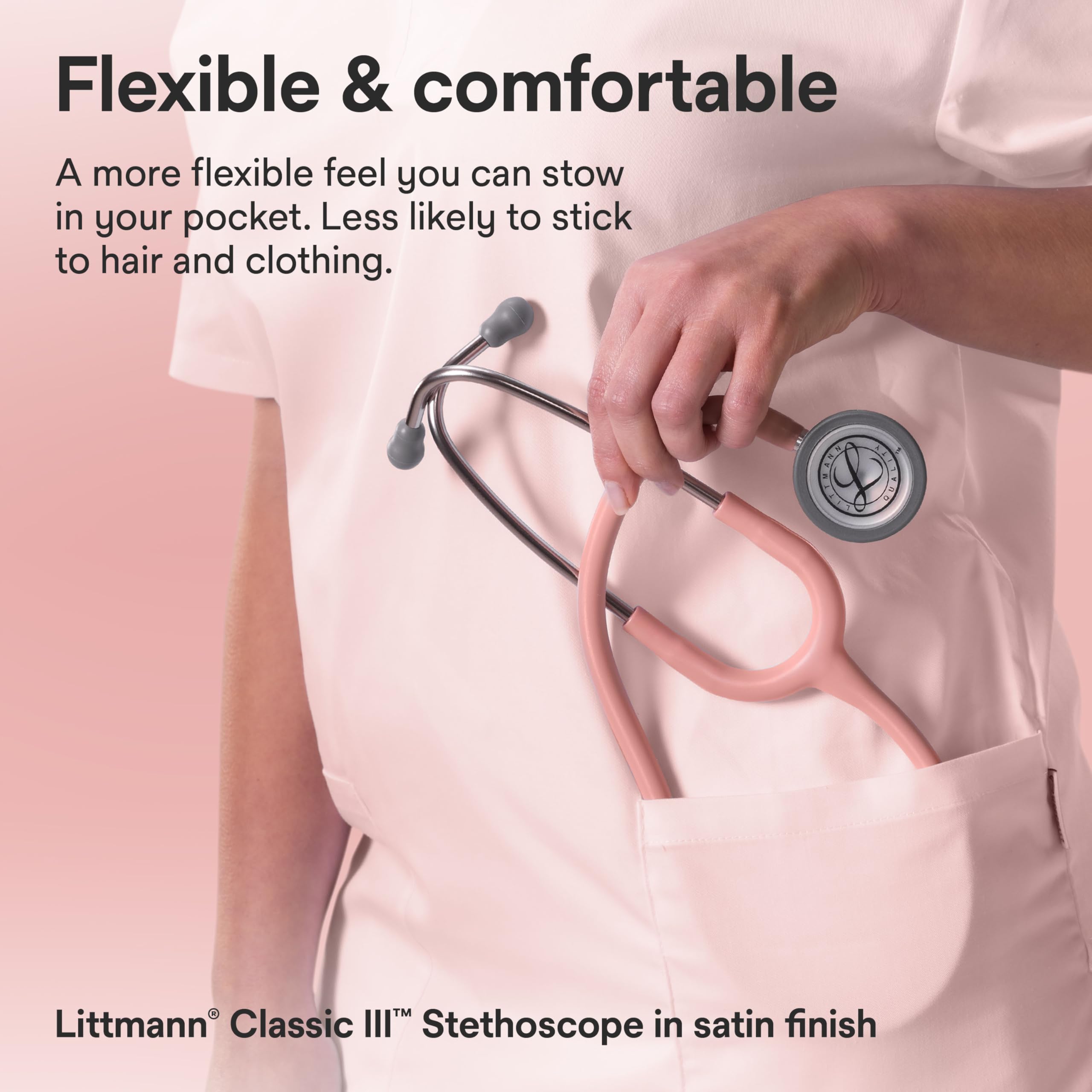 3M Littmann Fonendoscopio para monitorización Classic III, campana de acabado en acero inoxidable, tubo champán rosado, 5910C