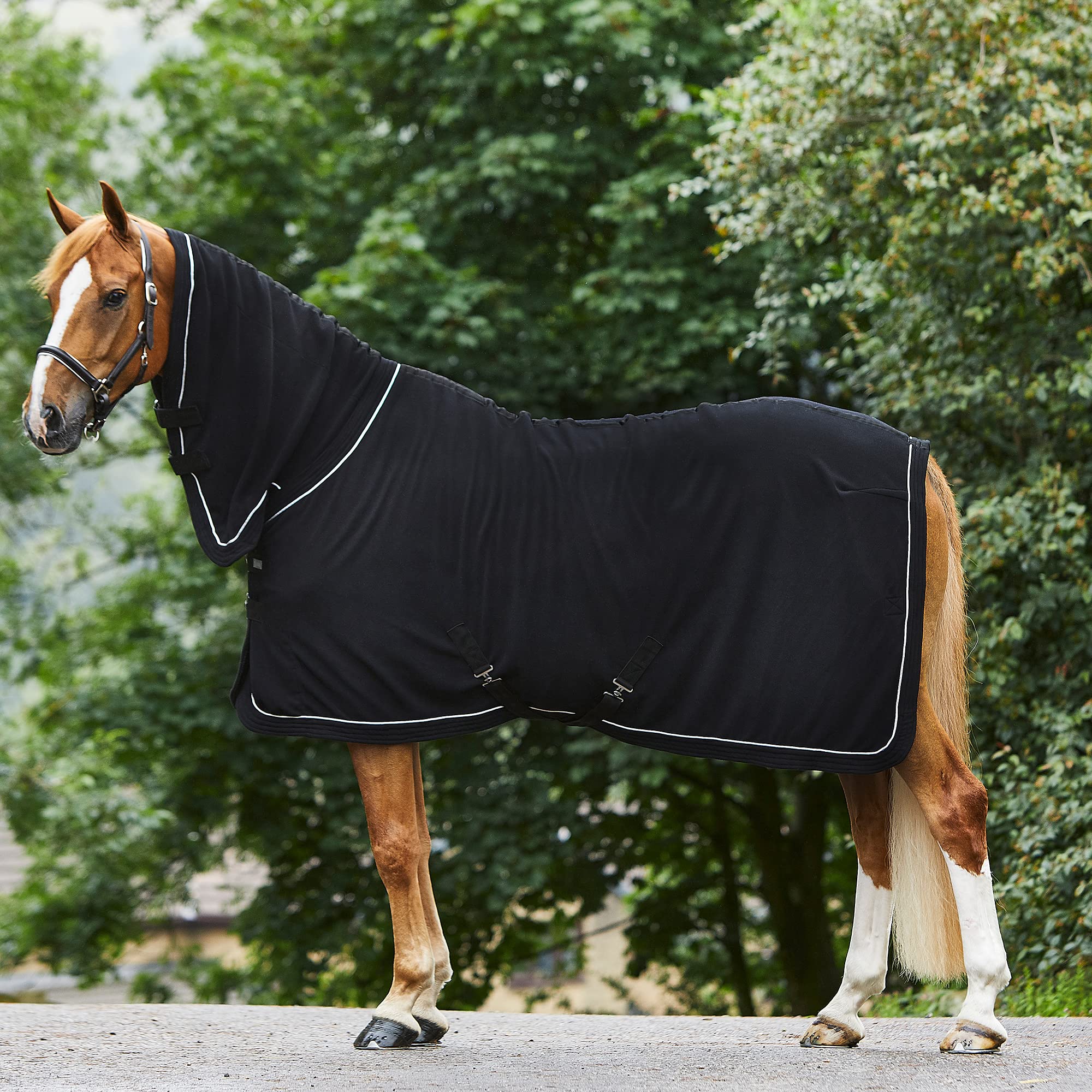 Masta Horse Fleece Combo Rug with Neck - Protective Super Soft Sheet for Horses - Equestrian Show Travel Blanket - Breathable Anti-Rub lining - Black, Size 6ft 6inch โ image 1
