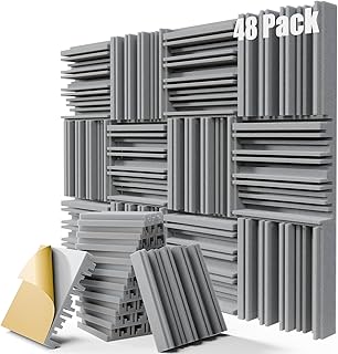 48 Pack Soundproof Wall Panels,12" x 12" x 2" Sound Proof Foam Panels for Walls, Self-Adhesive Acoustic Panels, High-Density Sound Foam for Studio, Home, and Ceilings (Gray)