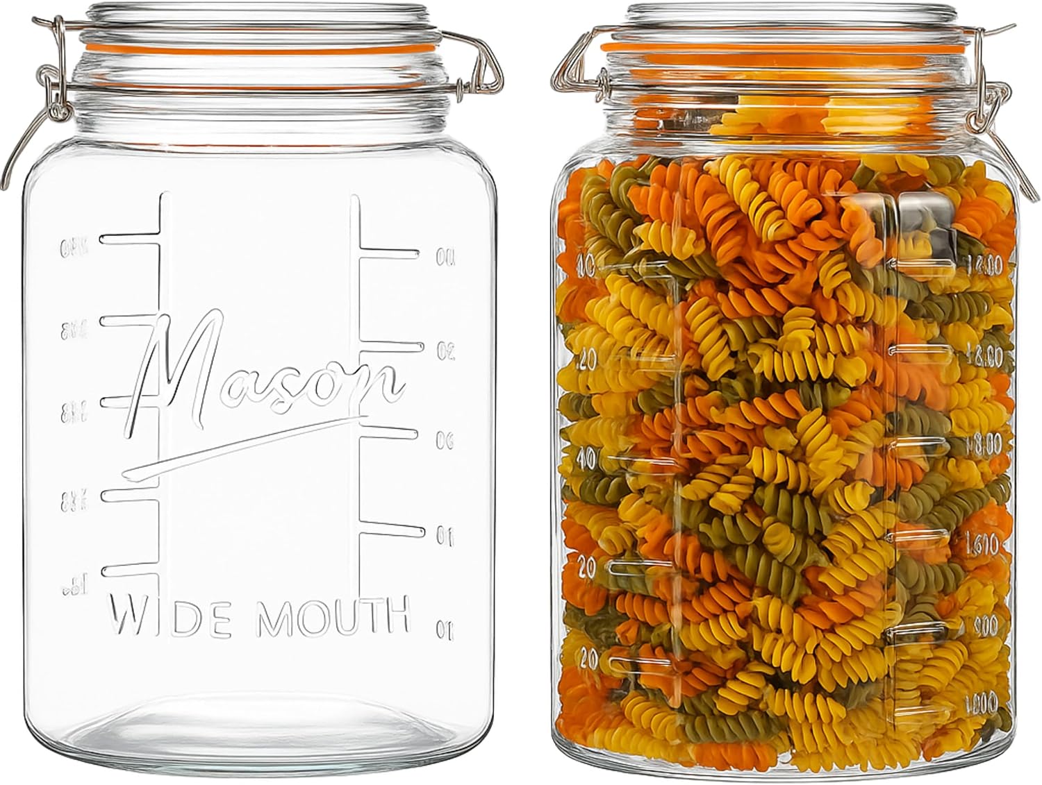 kitchentoolz 1 Gallon Glass Mason Storage Jars with Airtight Lids & Measurment Marks, Super Wide Mouth Canning Jars with Large Capacity for Pickles, Water Glassing & Overnight Oats - 2 Pack