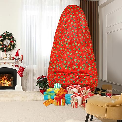Miniatura 7 de Onesing Bolsa de almacenamiento vertical para árbol de Navidad, 9 x 6 pies, estampado floral rojo a prueba de polvo, con cordón, cubierta para árbol