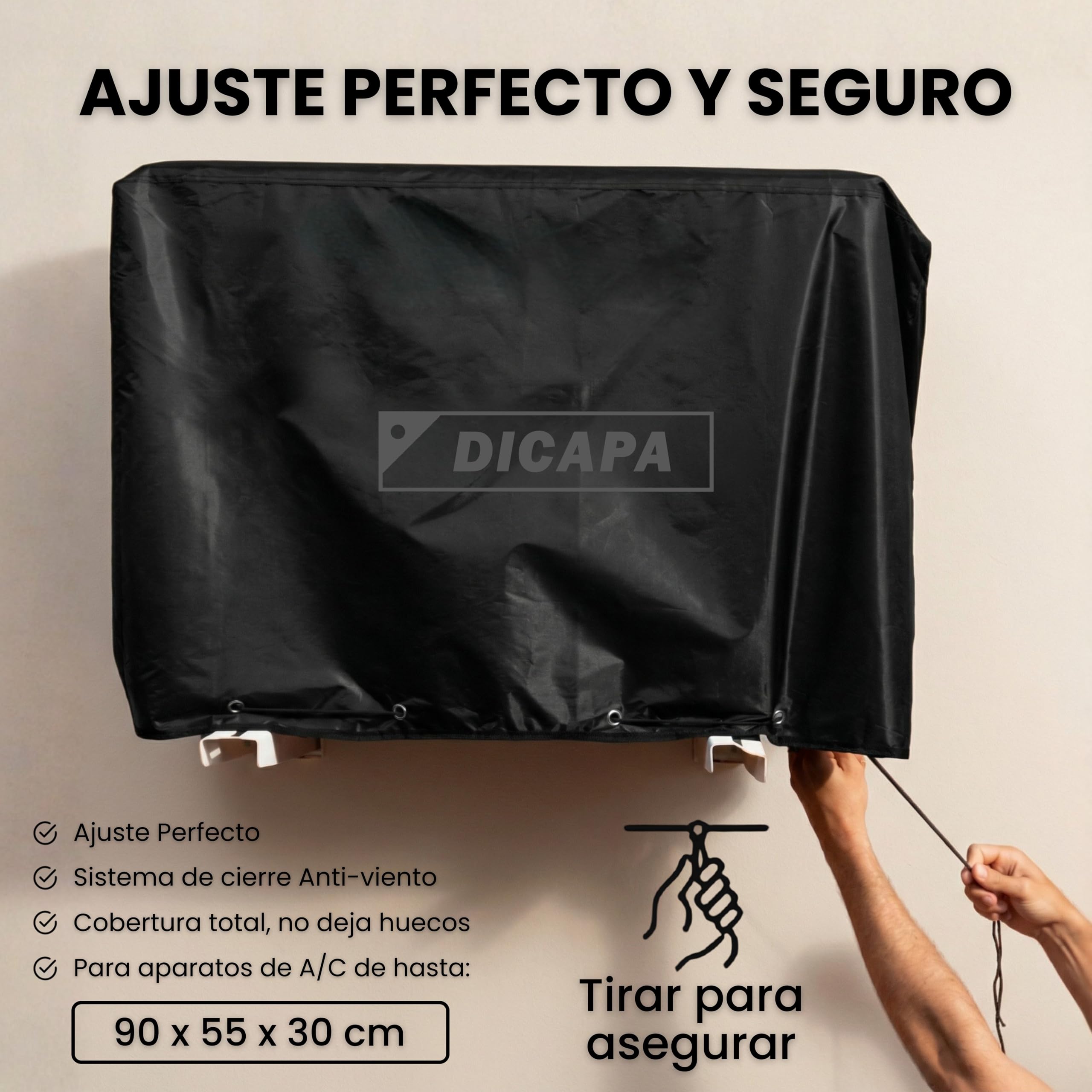 DICAPA Copertura per l'aria condizionata, 90 x 55 x 30 cm. Copre Aria Condizionata Esterno Impermeabile e Resistente (Nero)