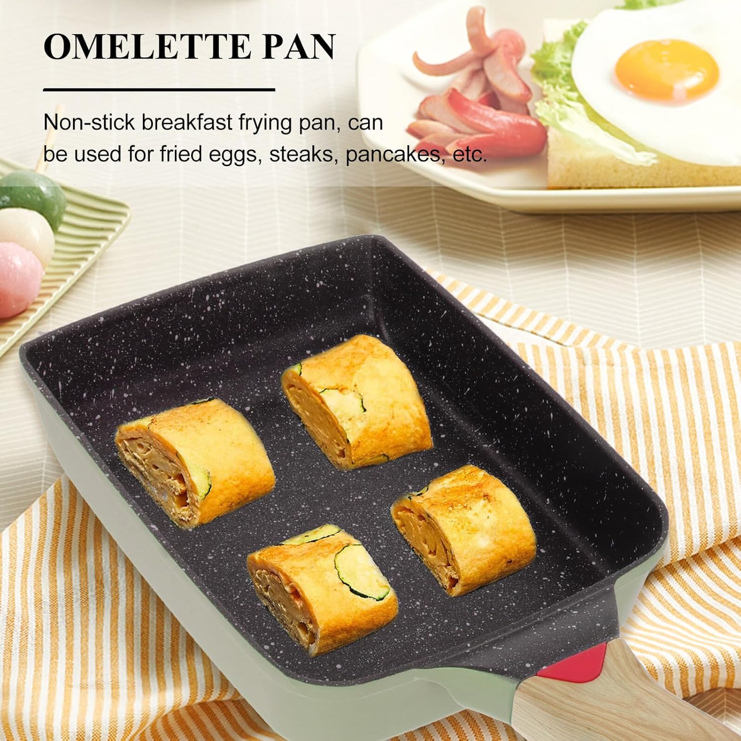 Japanese Square Tamagoyaki Pan with Handle Nonstick Omelette Skillet for Breakfast Wear-resistant Bottom Even Heat Distribution Compact Kitchen Frying Pan for Gas and Induction