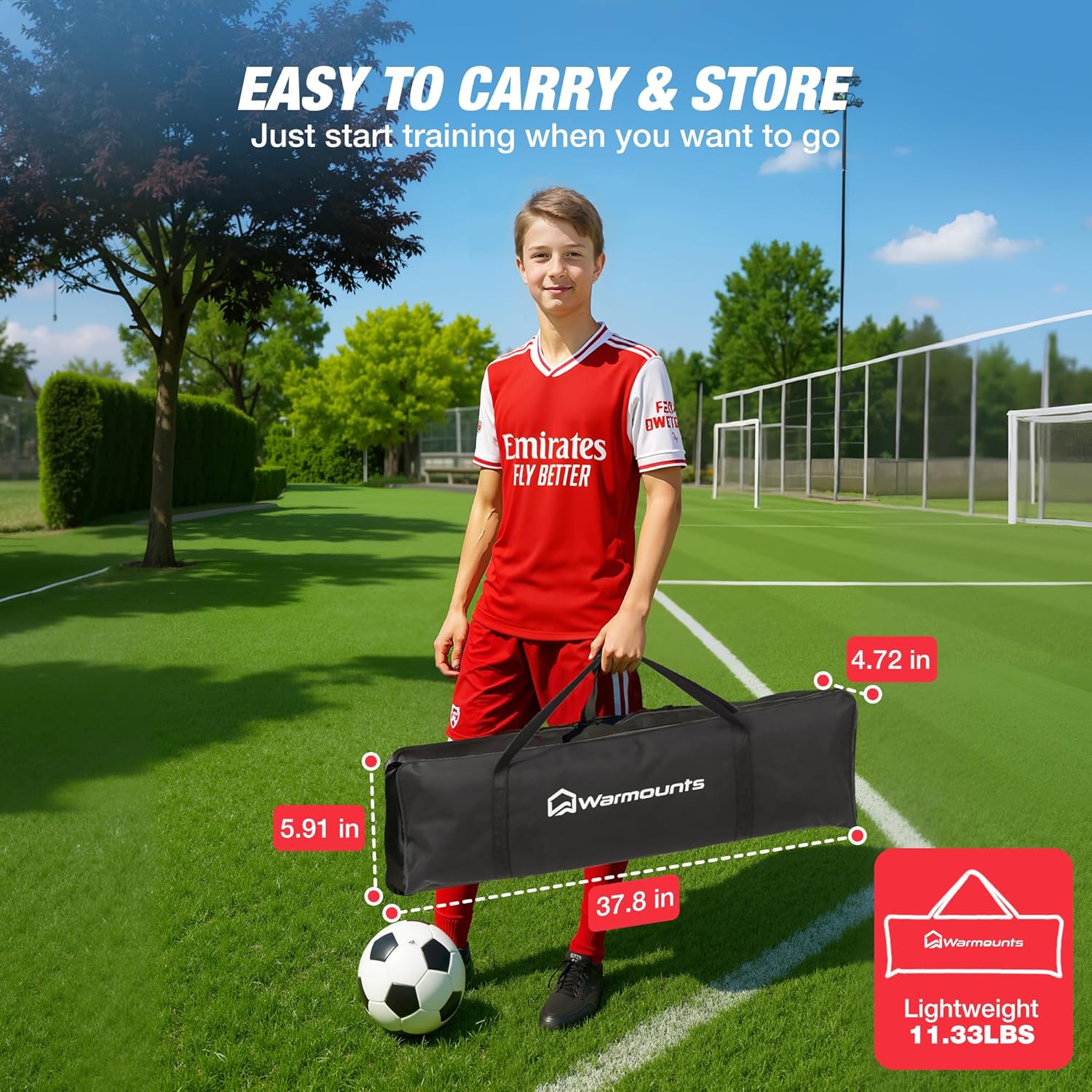 WARMOUNTS 2-in-1 Portable Soccer Trainer Rebounder Net with Carrying Bag, 73"x49" Bounce Back Net for Solo/Team Practice, Training Net w/Target