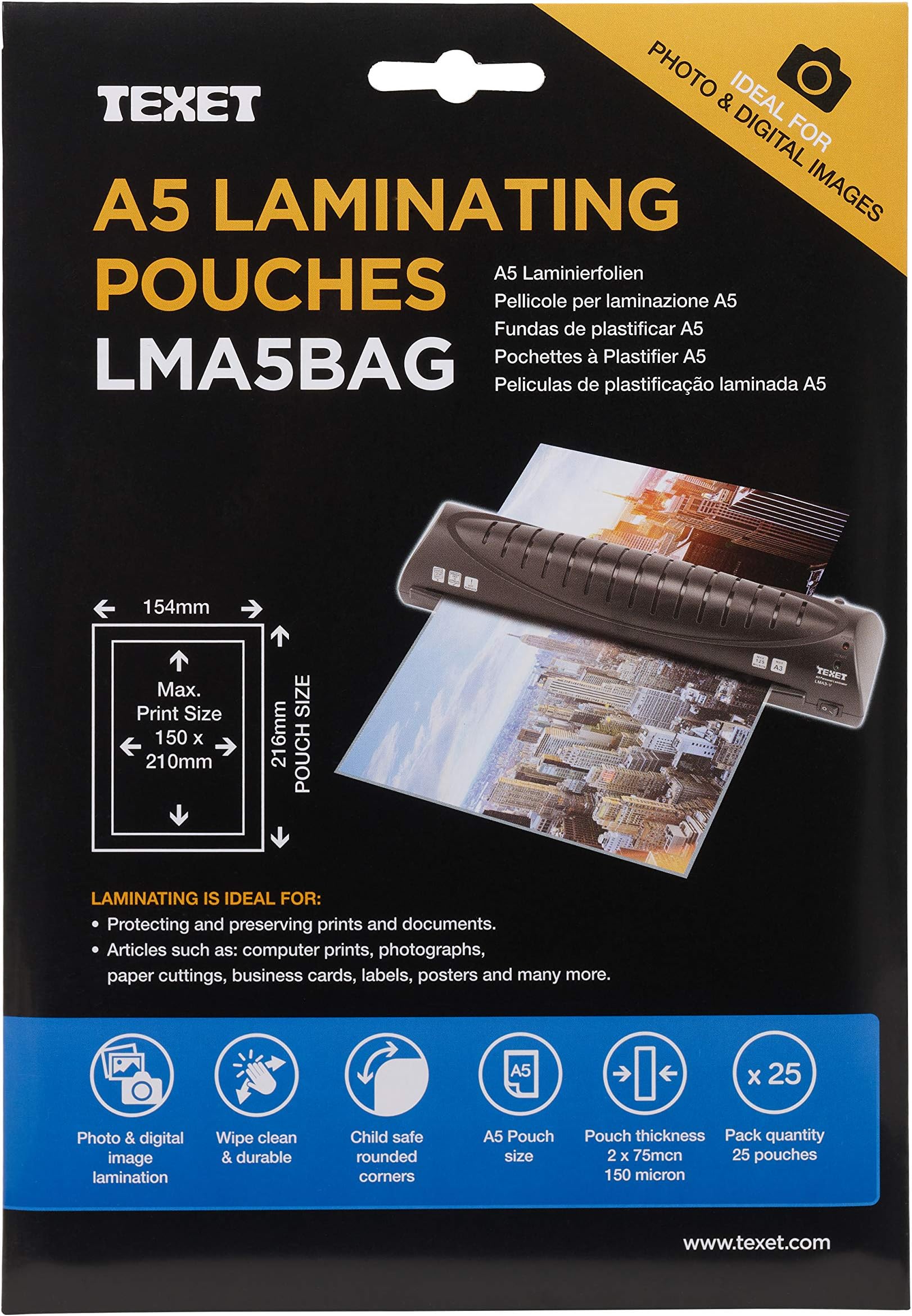 TEXET A5 Laminating Pouches | 150 microns (2*75) | Pack of 25 laminating pouch