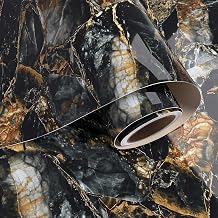 VaryPaper 24x473 Large Size Black and Gold Marble Wallpaper Peel and Stick Marble Countertop Contact Paper Waterproof Kitchen Counter Top Wrap Removable Granite Wall Paper for Bathroom Bedroom