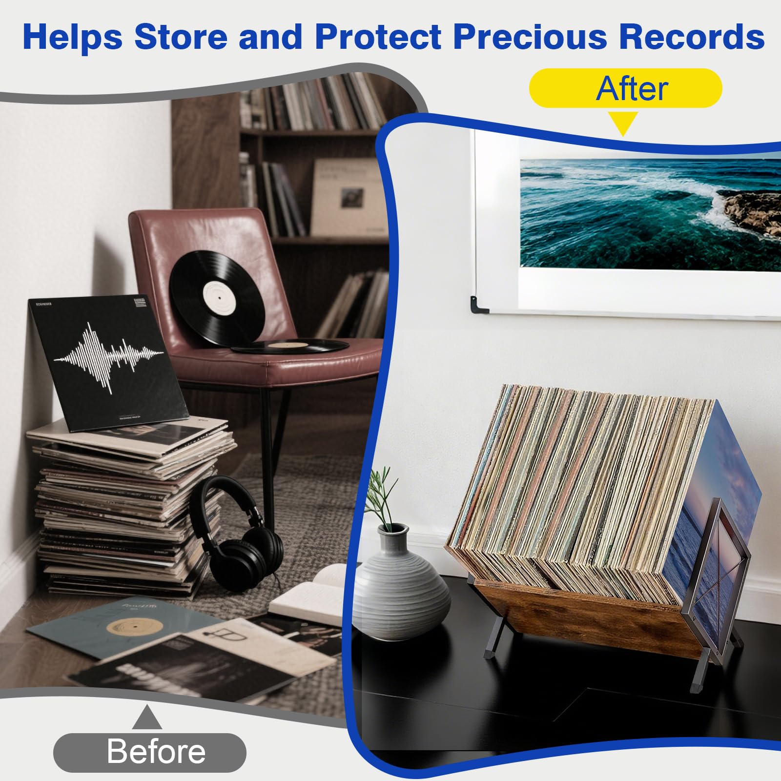 Support Pour Disques Vinyles, 80 à 100 Vinyles, 40 x 30 x 30 cm, étagère à 1 Niveau Avec Pince De Séparation Antidérapante, Organiseur Pour CD, Albums, Magazines Et Livres