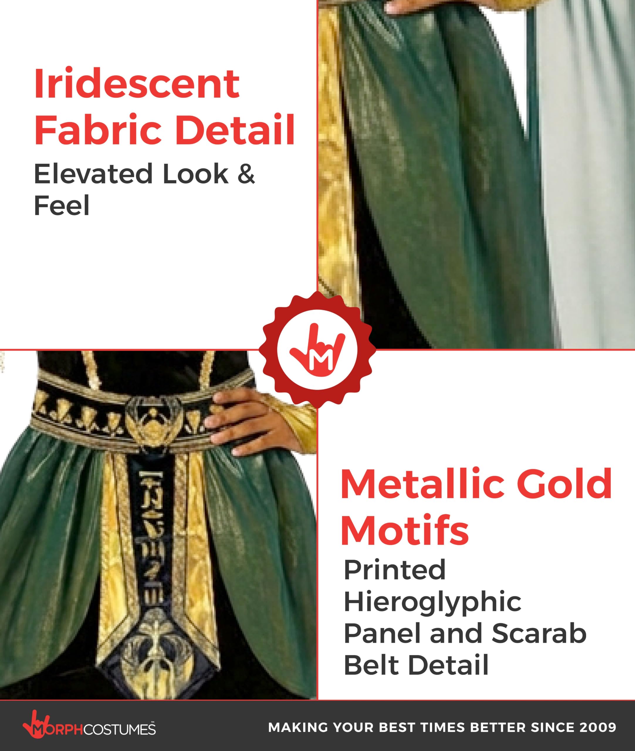 Morph Deguisement Cleopatre Femme, Costume Egyptien Halloween Femme | Robe, Brassards, Collier & Coiffe, Reine du Nil Égyptienne, À Enfiler, Parfait pour Halloween, Idéal pour se Déguiser