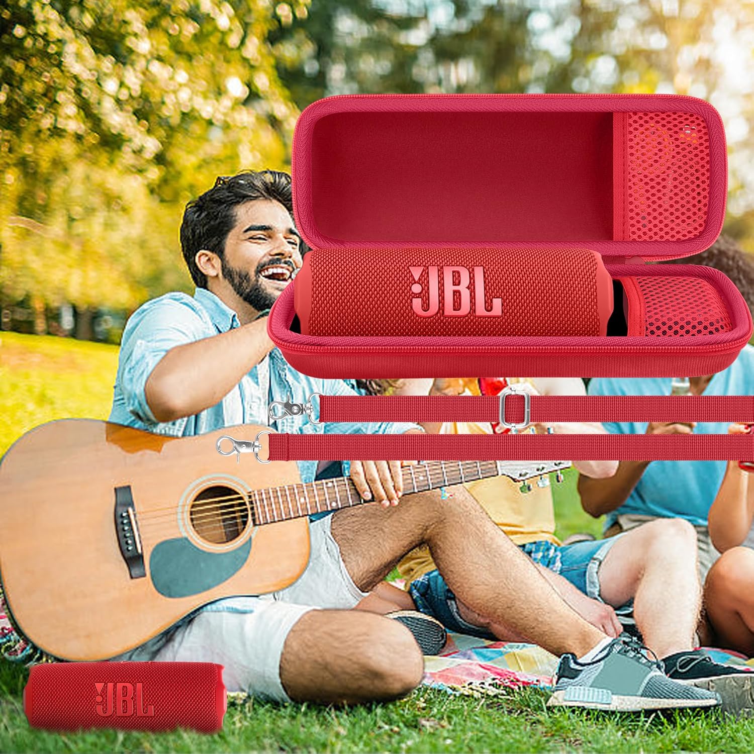 Aenllosi for JBL Flip 7/ Flip 6/ Flip 5 Protable Bluetooth Speaker Hard Case with Adjustable Shoulder Strap, Red (Case Only) - Image 4