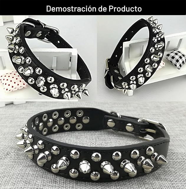 Foto 2 de 7 de Newtensina Elegante Collar de Perro Punk, Tachuelas, Negro, M (Paquete de 1) para Perros