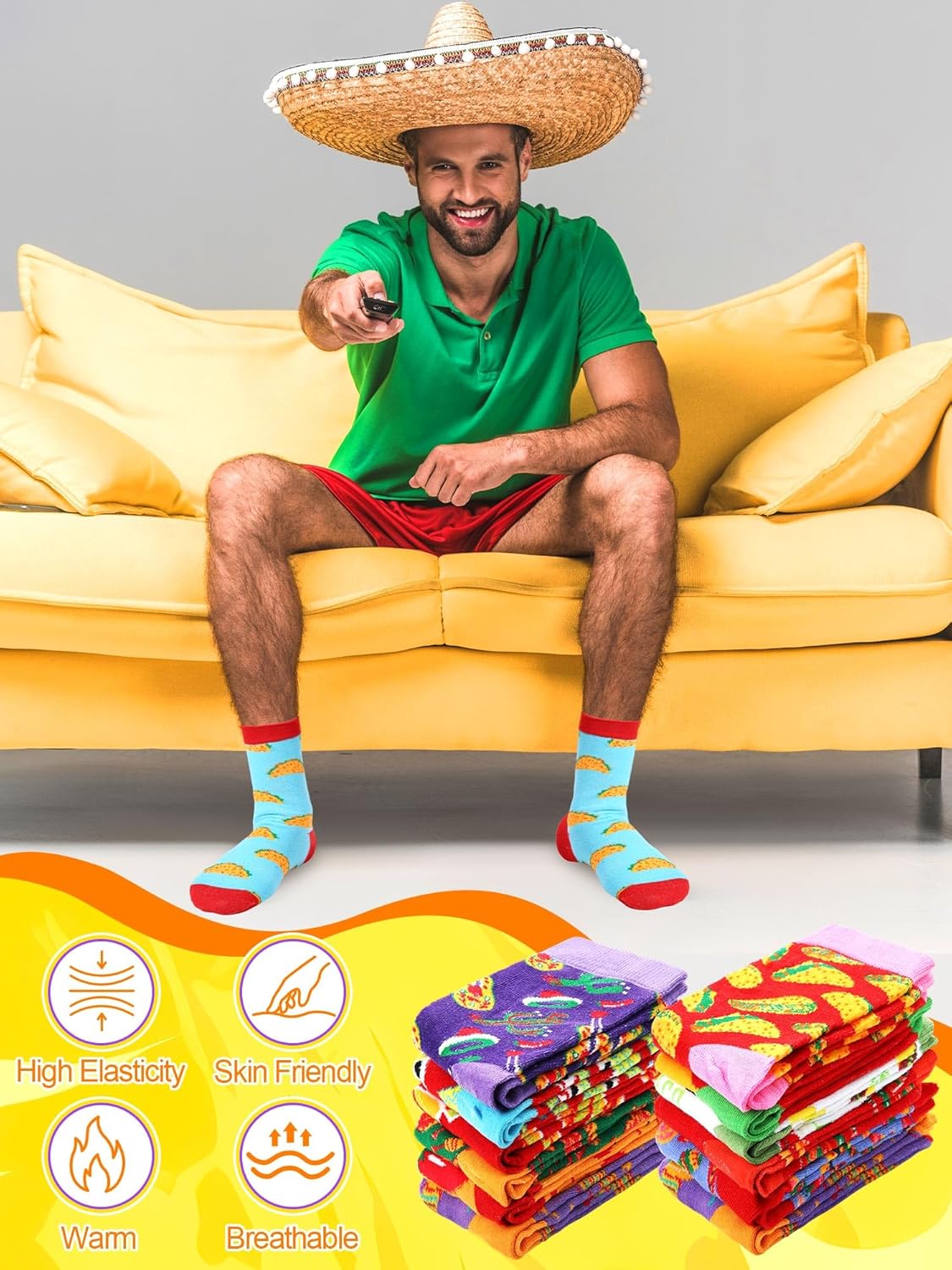 Ramede 48 Pairs Taco Socks for Men Women Mexican Socks Bulk Novelty Cinco De Mayo Mexican Fiesta Crew Sock Gift - Image 3