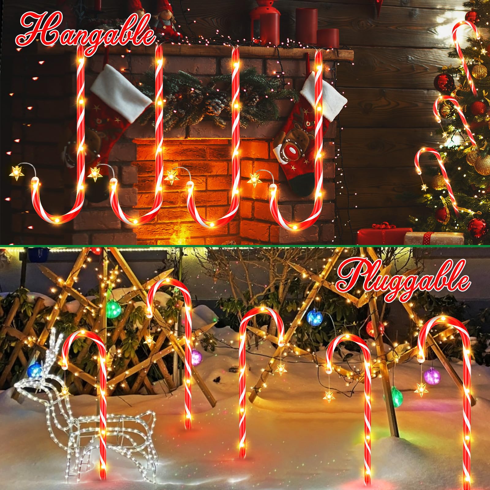 PUAIDA 24Pack Outside Christmas Decorations Solar Candy Cane Lights ...