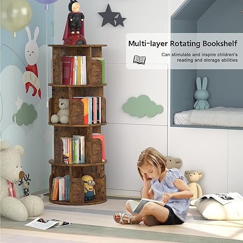 Miniatura 47 de Aheaplus Estantería giratoria, estantería esquinera de 360 exhibiciones para espacios pequeños, estante de almacenamiento de pie de 4 niveles, Negro