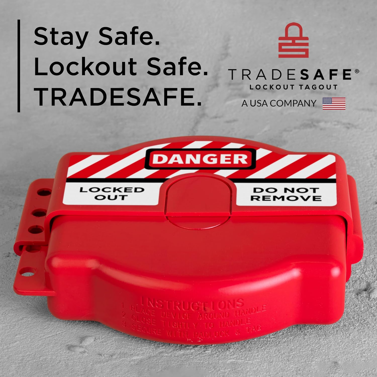 TRADESAFE Gate Valve Lockout - Red Valve Lockout Device, Lockout Tagout Valve Adjustable for 1 inch to 6-1/2 inch Diameter Valve Handles, Industrial Grade Polypropylene