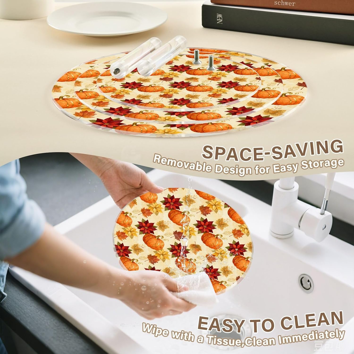 Autumn Fall Pumpkin Maple Leaves Thanksgiving 3 Tier Acrylic Cupcake Stand, Cupcake Stand for 34 Cupcakes for Weddings,Christmas,Holidays,Parties,Birthday,Printed Cupcake Tower 23302046