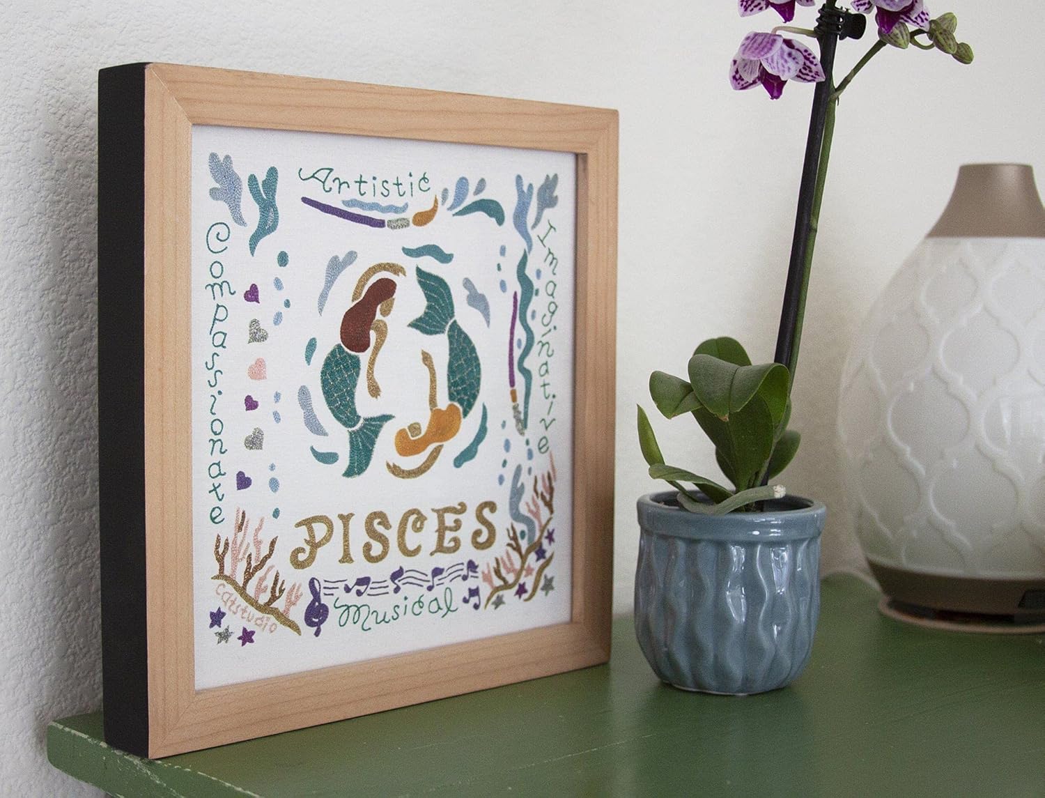 Catstudio Astrology Fine Art Print, Pisces Wall Decor with Original Artwork, Zodiac Sign Art Decor Print, Pisces Gifts, February Birthday Gifts, March Birthday, 8x8 Inches Unframed