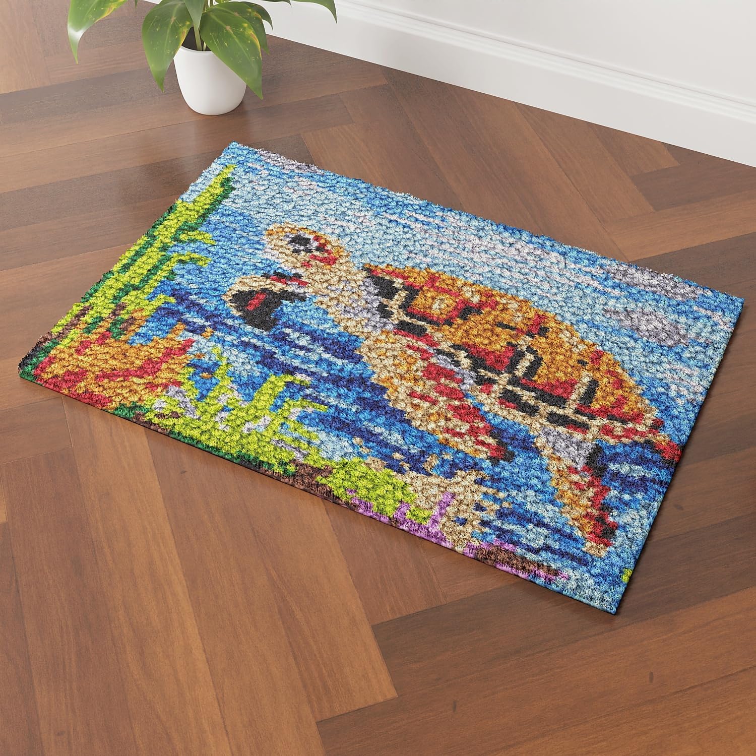 Turtle Sea Latch Hook Rug Kit for Adults DIY Carpet Cushion with Printed Canvas Crochet Yarn Craft Hook and Latch Tapestry for Floor Decoration Pets Warm Pads 40x60cm