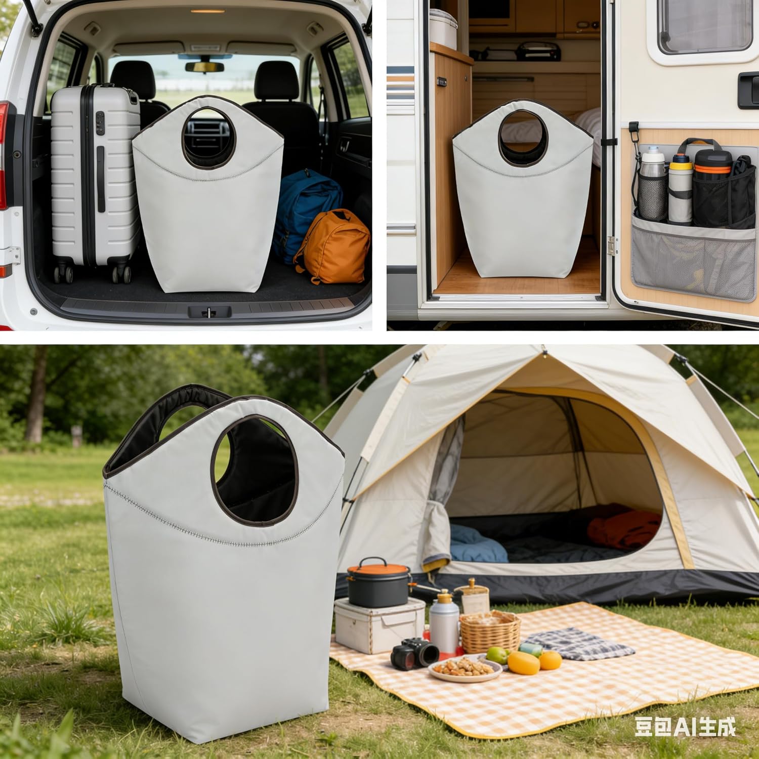 Foldable Storage Hamper Bag,Soft Padded Handle, Multi-Purpose Oxford Fabric Laundry Basket, Collapsible Storage Bag for Home, Bedroom, Dormitory, Travel & Outdoor 47L