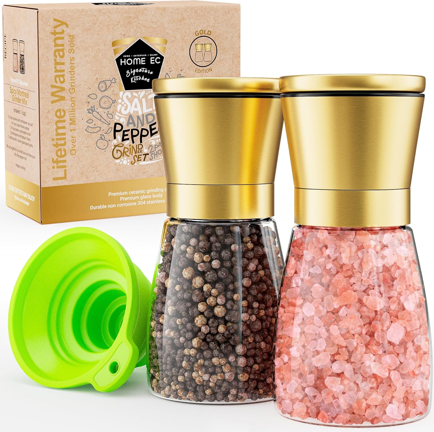 HOME EC Original Gold Salt and Pepper Grinder Set