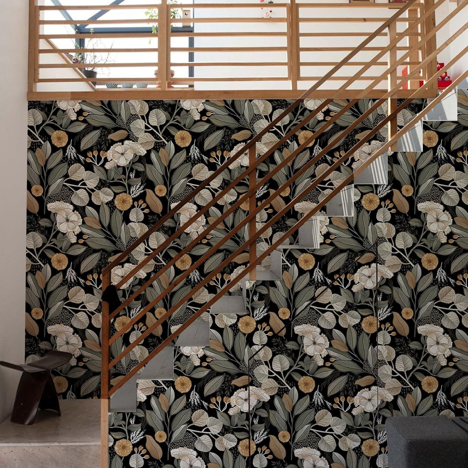 Flowers and Leaves Wallpaper Peel and Stick Wallpaper Self Adhesive Removable Botanical Contact Paper Nursery Bedroom Mural Wall Decorative 17.71"x236.2"