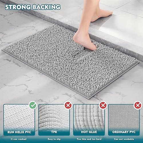 Miniatura 4 de Juego de 3 alfombras de baño extrasuaves y absorbentes, alfombras de baño de felpilla, alfombra de felpa antideslizante, juego de baño con alfombras