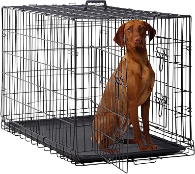 48 Inch Dog Crates for Large Dogs,Folding Metal Pet Cage with Plastic Tray,Single Floor Protecting Feet Modern Dog Crate,48" L X 29" W X 32" H Dog Crate with Romovable Tray