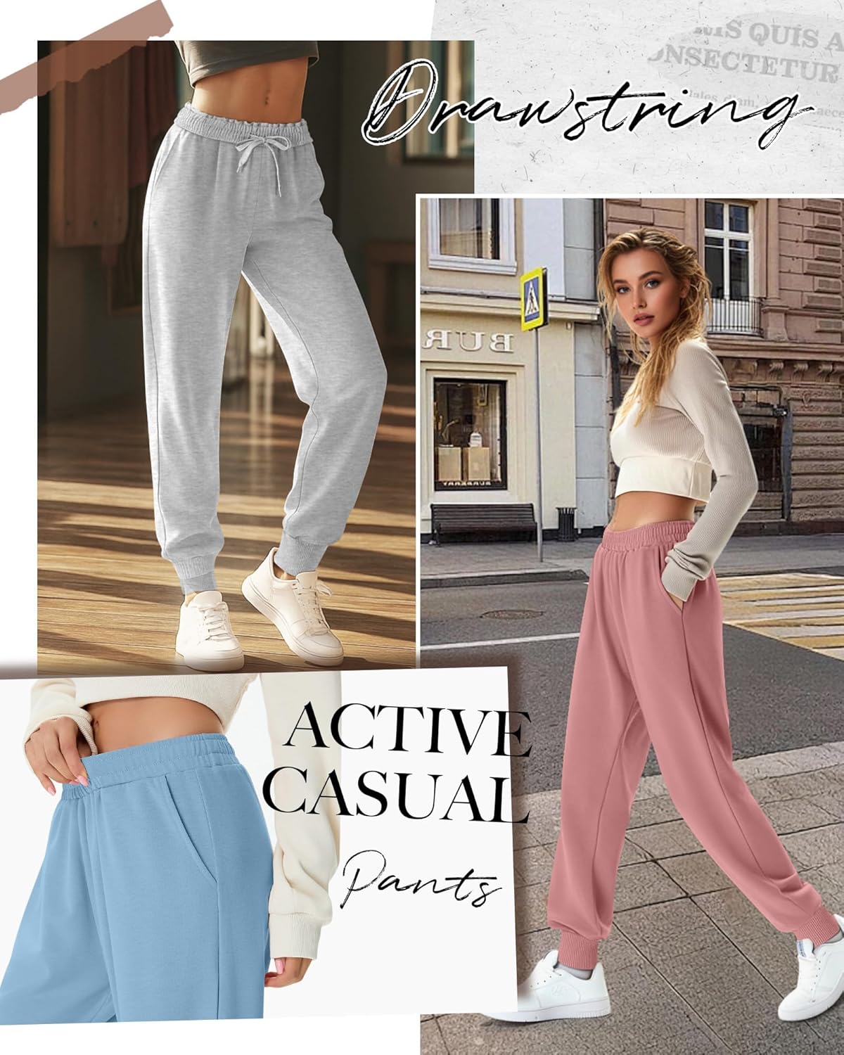 3 Pack Women's Joggers Pants, Cozy High Waist Sweatpants Tapered Drawstring Yoga Casual Lounge Pants with Pockets - Image 4