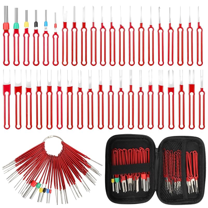 Kit de Ferramentas para Remoção de Terminais Elétricos Amfuujoy com 41 Peças, Extratores de Pinos e Desconector de Chicotes, Vermelho