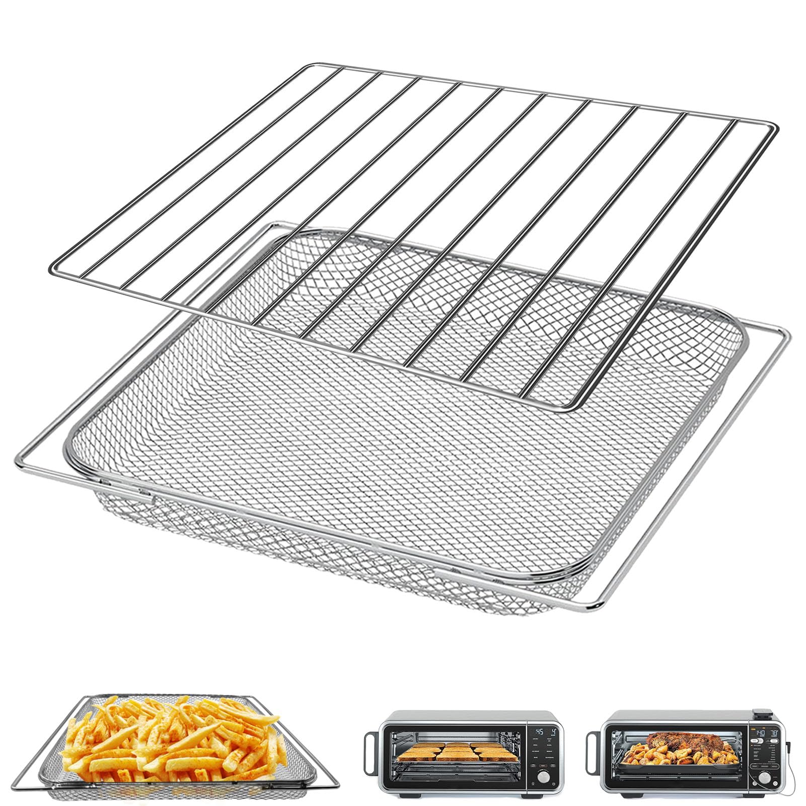 GWYXC Air Fryer Accessories for Ninja Foodi 13 in 1 SP351 SP301 SP201 Air Fry Countertop Toaster Oven, 13.5''×12.3'' Air Fryer Replacement Parts Basket Wire Rack Roasting Steamer Grill Racks Tray