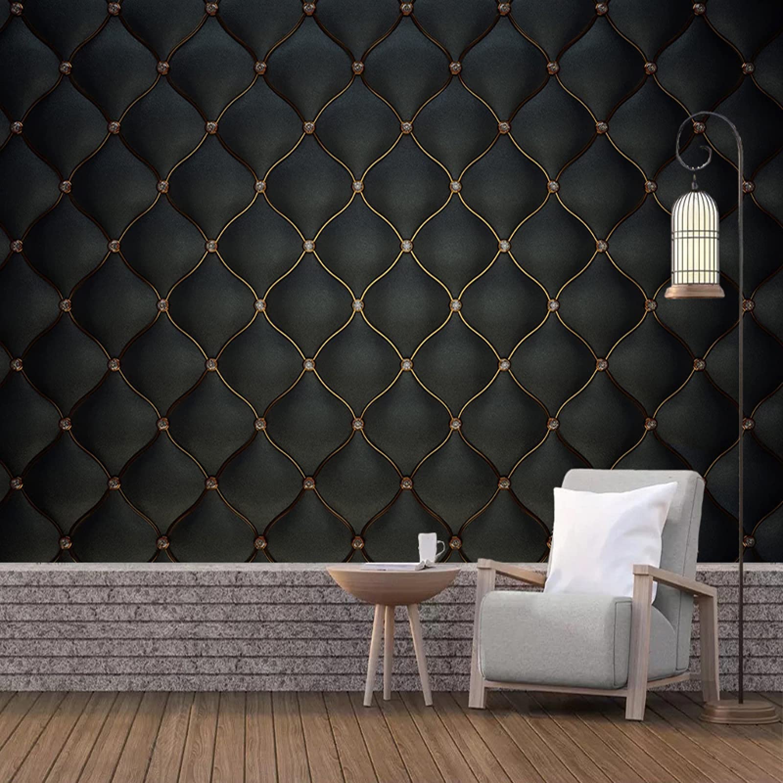Mural salon TV moderne avec ce papier 3D noir masquant les imperfections