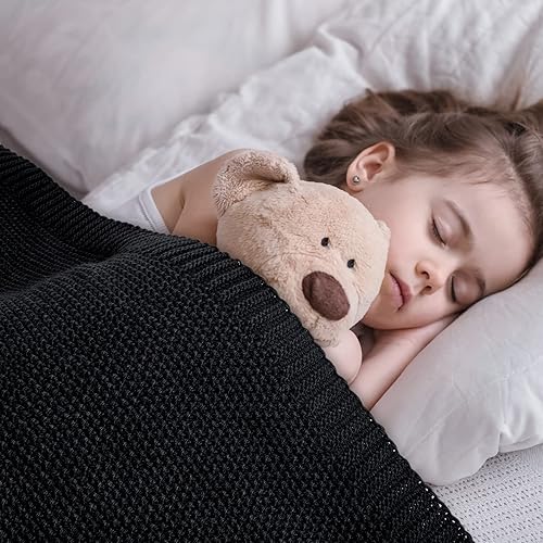 Miniatura 6 de CozeCube - Manta de punto trenzado color negro para sofá, suave y acogedora manta de punto en cable para cama, sofá, sala de estar, ligera, cálida y