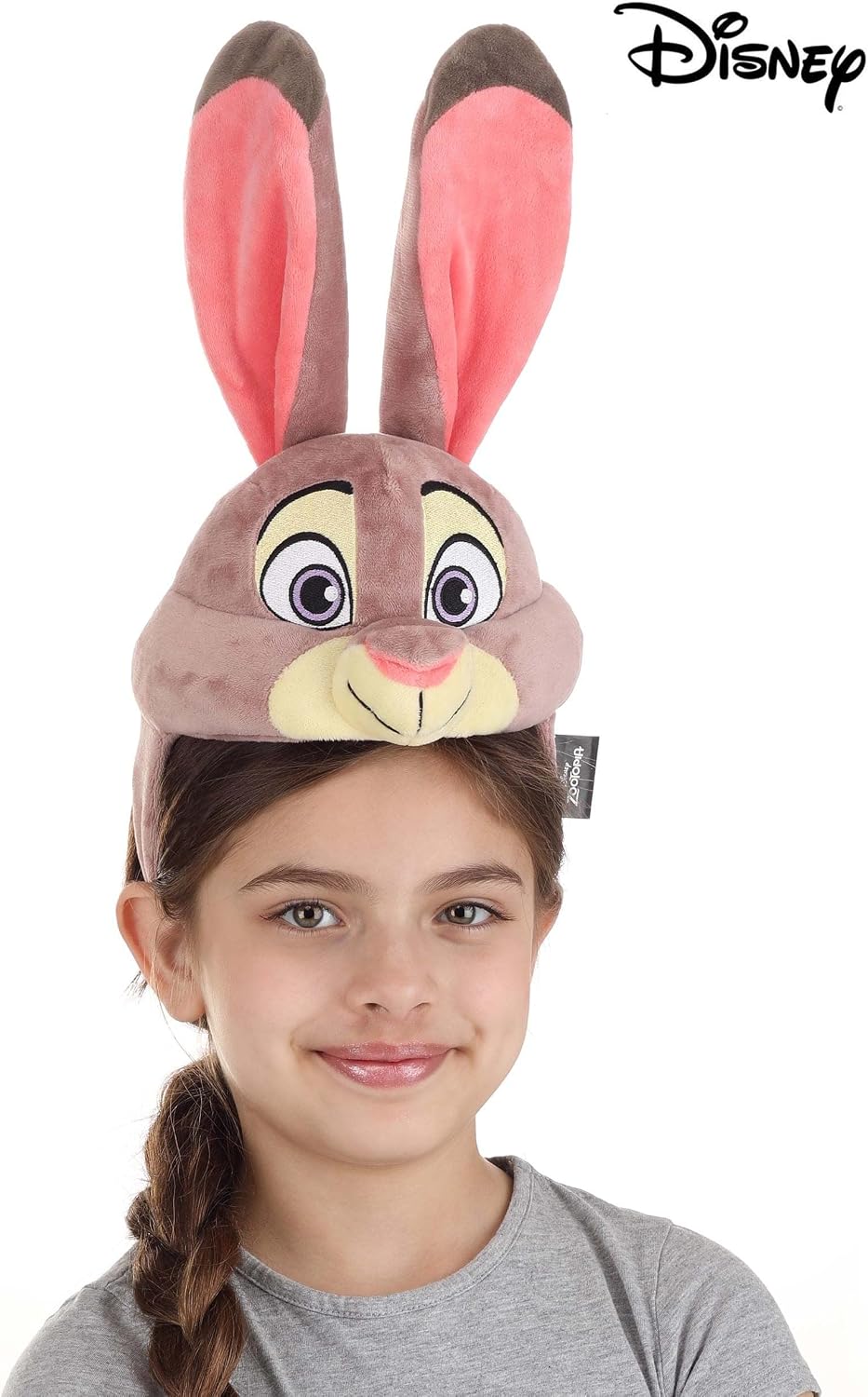 Disney Zootopia Judy Hopps Costume Headband, Embroidered Face, Bendable Ears - Officially Licensed