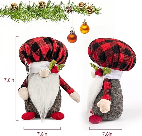 Miniatura 6 de D-FantiX Gnomos de chef de Navidad, 2 unidades hechas a mano para cocinero Tomte, gnomo sueco, estatuilla escandinava, gnomos nórdicos, muñeco de