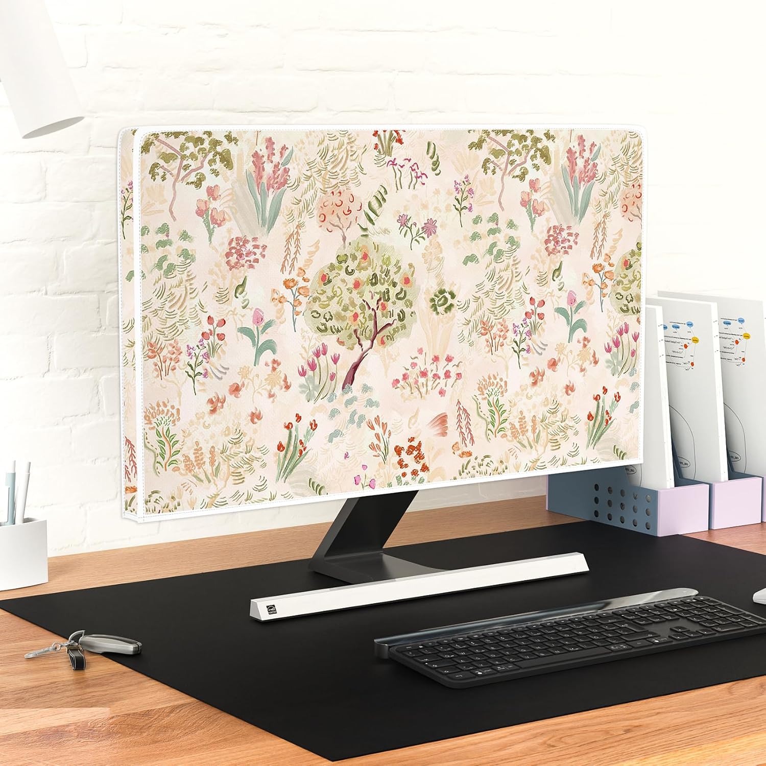 Light Pink Flowers Waterproof 22, 23, 24, 25 Inch Anti-Static Dustproof LCD/LED/HD Cottagecore Floral Panel Case Computer Monitor Covers Sleeve Compatible with PC Desktop and TV，Botanical image 4