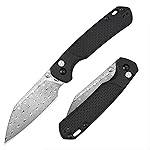 CJRB Pyrite-Light Pocket Knife, 3.34\'\' Damascus Steel Blade Folding Knife with Pocket Clip, Pocket Knife for Men Women Sharp Camping Hiking EDC Knives J1945D