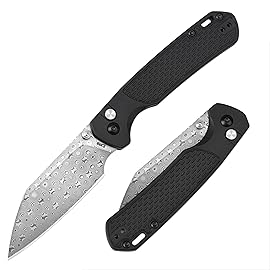 CJRB Pyrite-Light Pocket Knife, 3.34\'\' Damascus Steel Blade Folding Knife with Pocket Clip, Pocket Knife for Men Women Sharp Camping Hiking EDC Knives J1945D