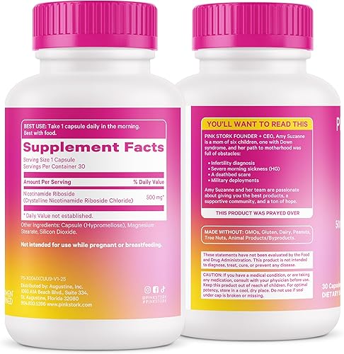 Miniatura 8 de Pink Stork Suplemento NAD+ para mujeres  500 mg de nicotinamida ribósido NR  Polvo puro NMN clínicamente estudiado  Cerebro + apoyo cognitivo