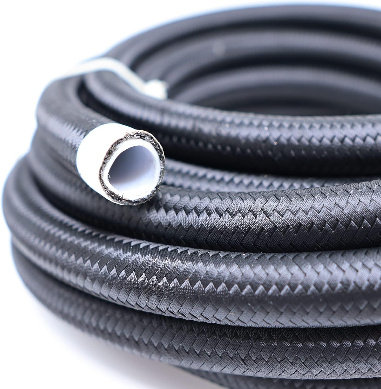 TT Racing -8 AN8 PTFE Black Swivel Fittings & Black Nylon Fuel Line Hose Kit E85 33FT NLPTFEAN8_KIT_33_BLACK